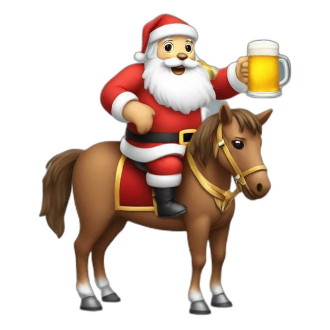 santa drinking a beer on an horse sticker