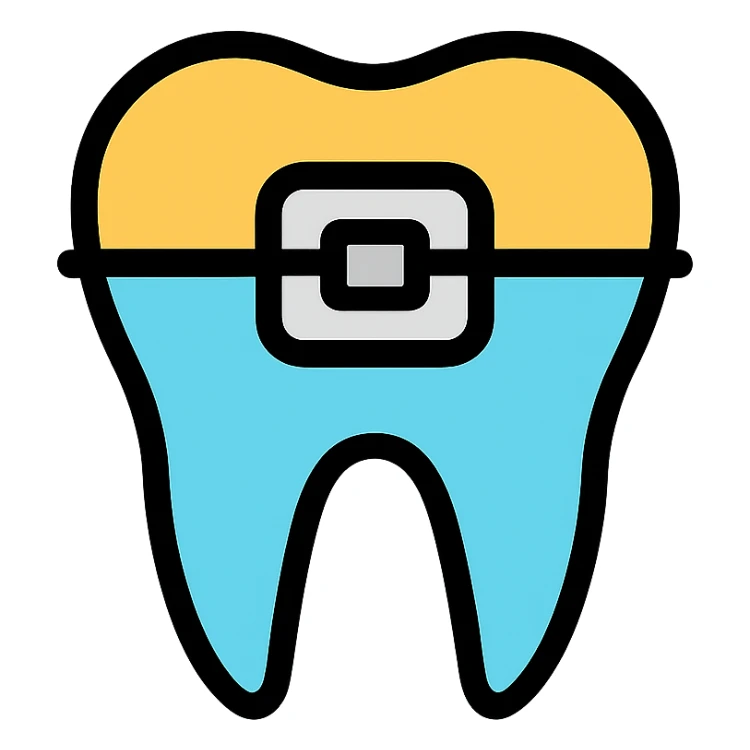 a tooth with a dental brace, clean and friendly, modern icon style sticker