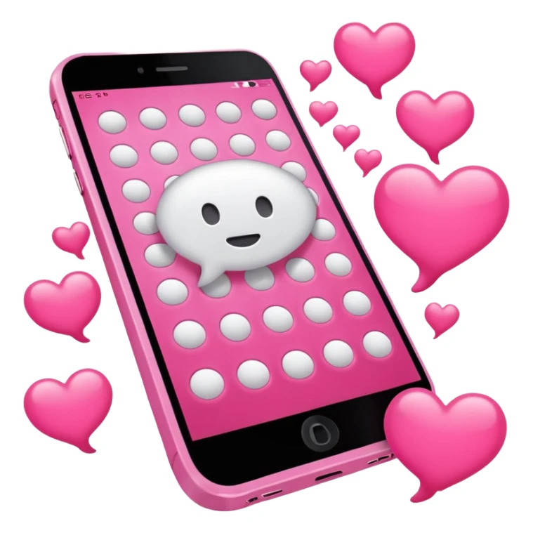 A pink phone screen showing infinite message bubbles popping up, all with heart emojis, representing constant, unrelenting thoughts. sticker
