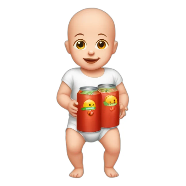 bald baby with canned tomato juice in each hand sticker