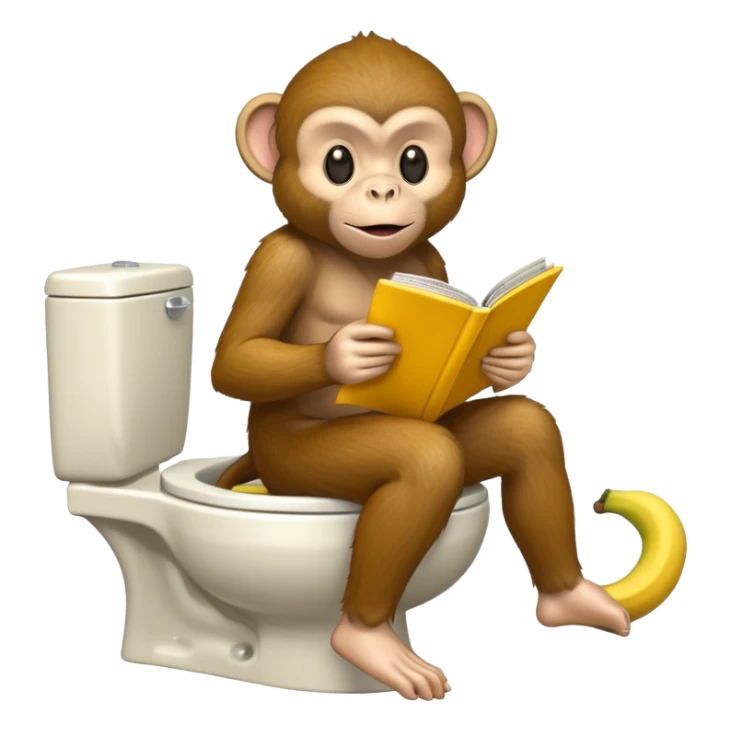 Monkey eating a banana and reading a comic while on the toilet sticker