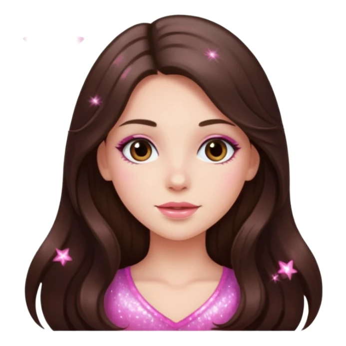 pink sparkles emoji of a long hair brunette sticker