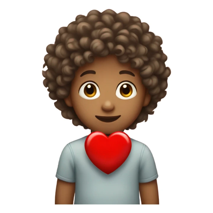 Little boy with curly hair light skinned holding a red heart sticker