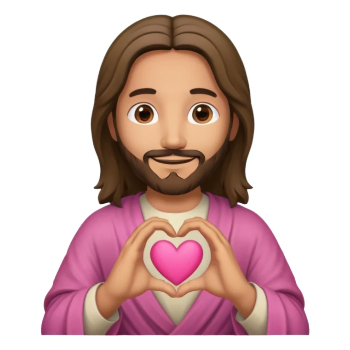 Jesus holding his hands together to make a pink heart sticker