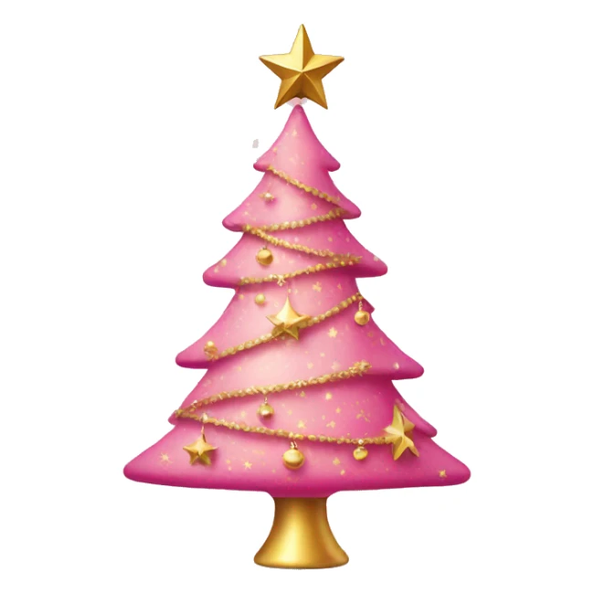 pink christmas tree with gold ornaments and a star sticker