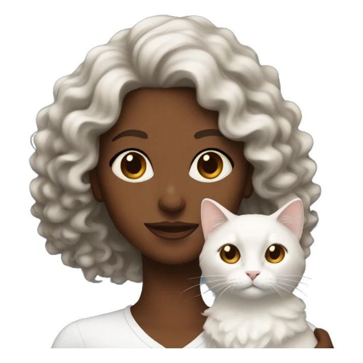 long curly haired brown skinned lady holding white cat  sticker