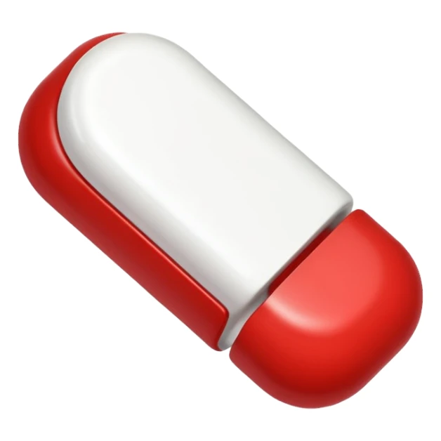 single medicine pill half red half white simple cartoon style on clean white background sticker