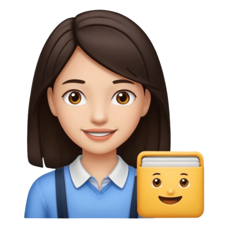 Girl with dark brown hair with braces on teath sticker