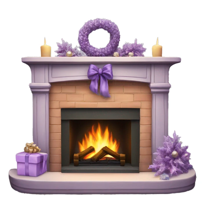 Realistic decorated lilac Christmas fireplace sticker