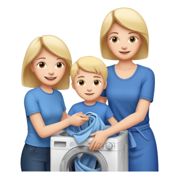 Mother and son putting clothes in the washing machine sticker