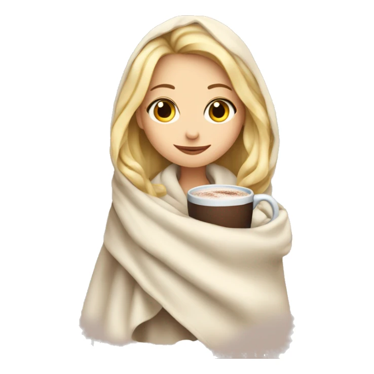 pretty blonde girl wrapped in big blanket drinking hot chocolate  sticker