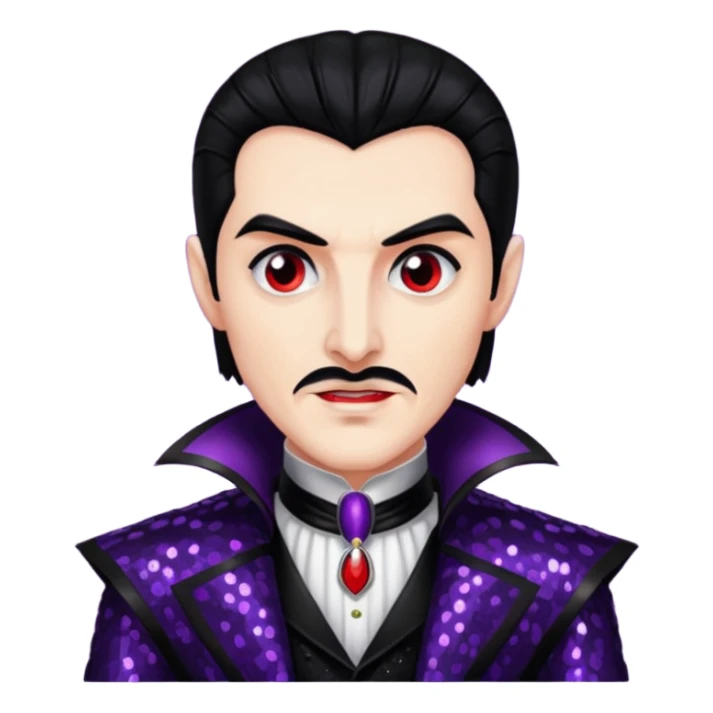Dracula with black hair, black sequin outfit sticker