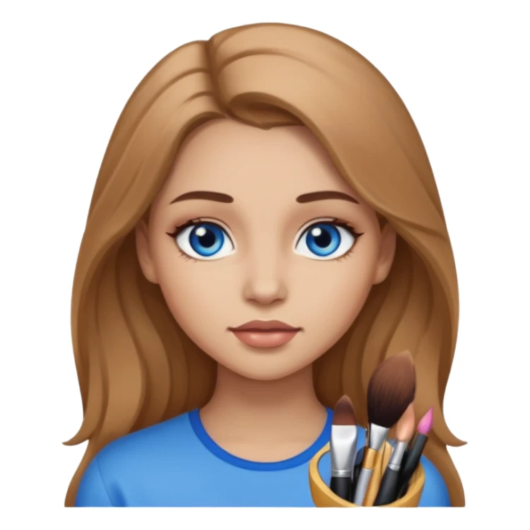 A girl with makeup, long light brown hair, blue eyes sticker