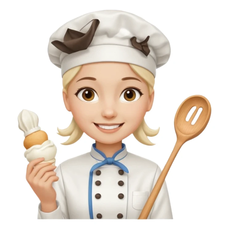Young female baker - wearing a white chef's hat and holding a cream piping bag sticker