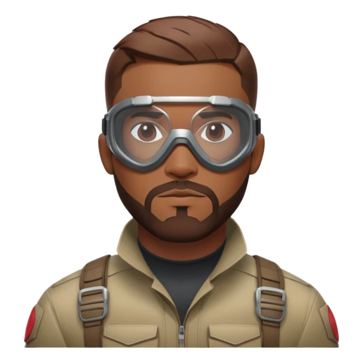 sam wilson with very short, neatly cropped and a well-groomed beard that connects to his mustache,  wear sleek, red-tinted tactical goggles fit snugly from captain america: civil war sticker