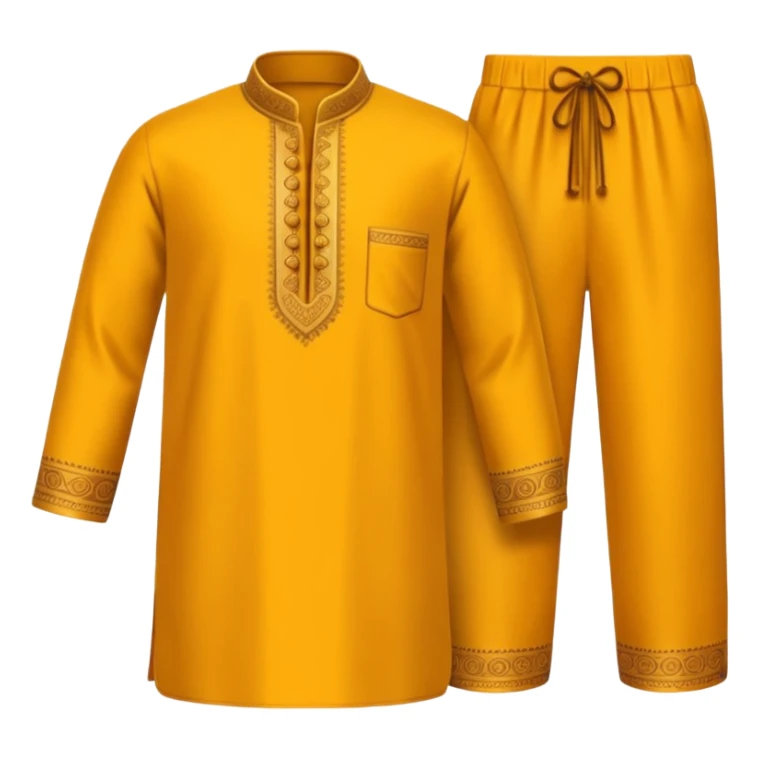 A 3D cartoon traditional kurta and pajama set folded neatly, soft warm tone, smooth fabric texture, Memoji-style look. sticker
