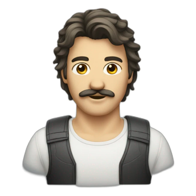 A guy with a mullet haircut and a moustache sticker