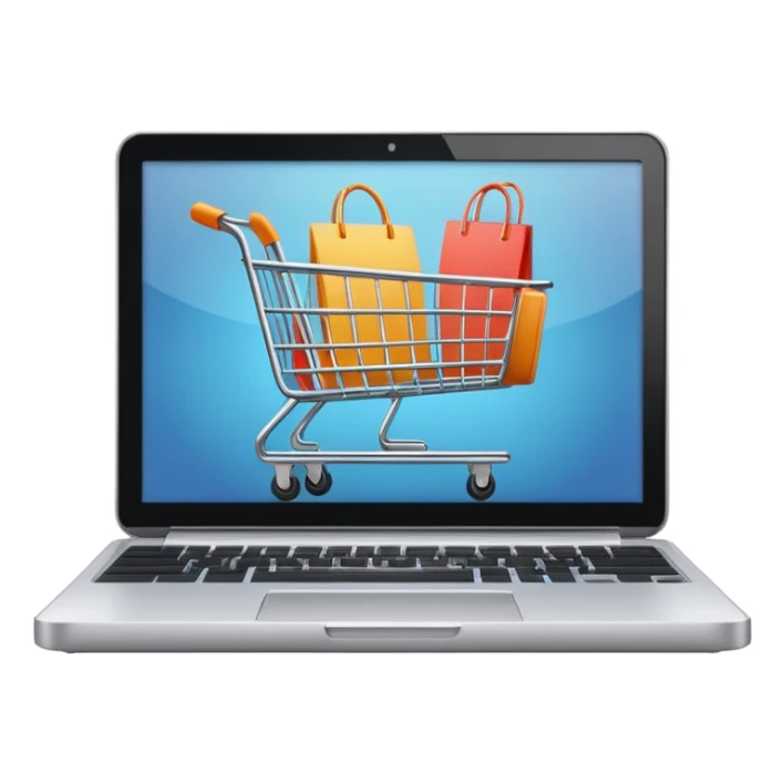 a laptop with a shopping cart on a white screen sticker