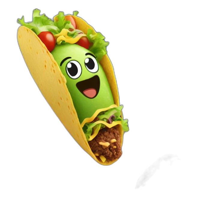 A taco blasting off into space, representing the idea of "out of this world" tacos. sticker