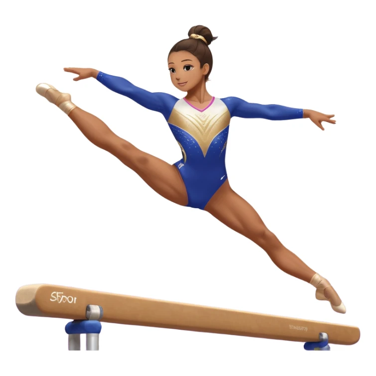 A gymnast performing a flawless routine on the balance beam, showcasing strength and grace. The scene captures the precise, elegant movement with perfect balance and form. The background features a gymnastics arena with vibrant lighting and cheering crowds, emphasizing athleticism and poise. sticker