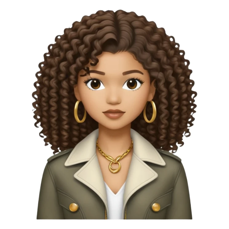 Zendaya with curly hair and stylish outfit sticker
