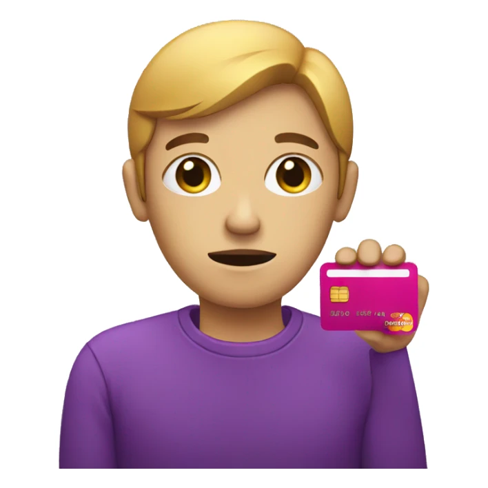 sad person holding purple credit card sticker