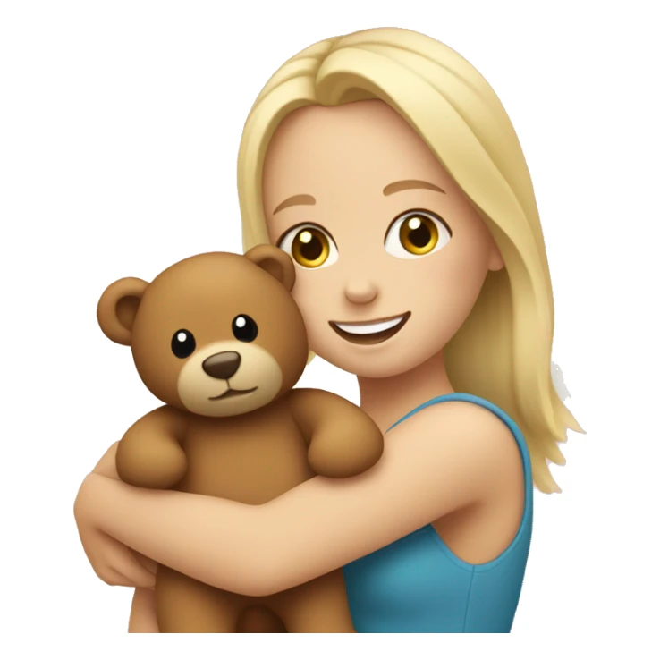 blonde woman hugs a cute teddy bear sticker