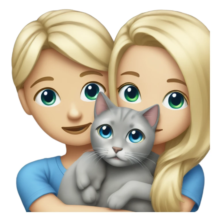 Blonde girl blue eyes hugs grey cat sticker