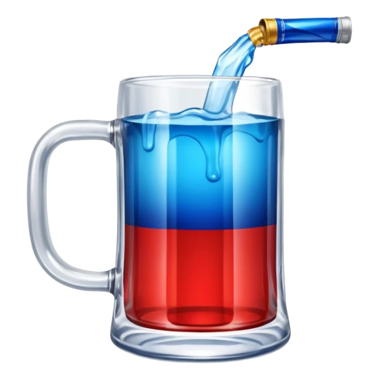 Large clear glass mug similar to beer stein with bright blue liquid inside. Put an upside down redbull can sticking out of the top of the mug sticker