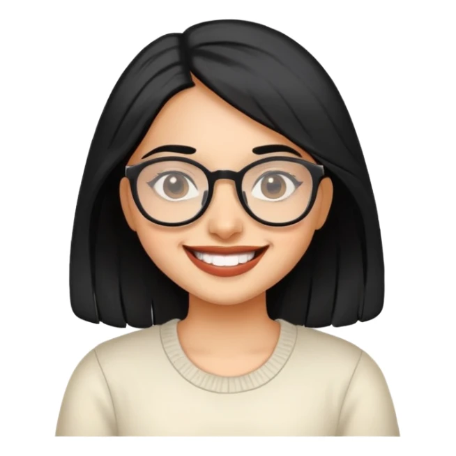 indian girl with black hair with glasses smiling huge sticker