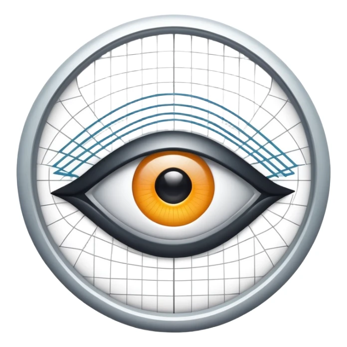 Create a sleek, modern icon representing a UI/UX design team:

 The icon features a stylized eye combined with a digital interface grid. Inside the eye, include subtle hints of a cursor arrow and layout wireframes, suggesting interaction and design thinking.  sticker