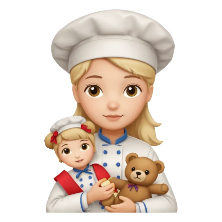 girl kid italian chef, uniform, holding plush bear sticker