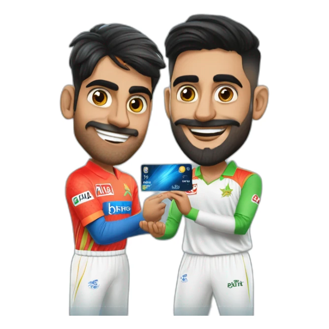 Rashid khan giving uno card to babar azam sticker