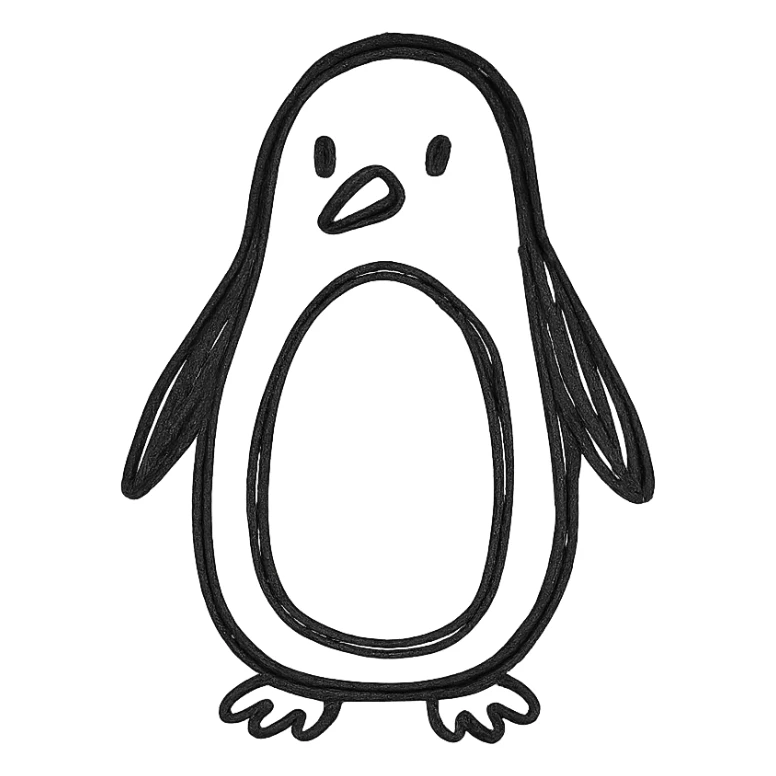 penguin, hand drawn outlined icon style, sketchy lines, no fill sticker