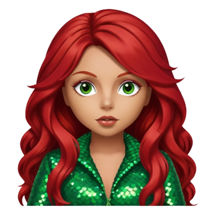 Jesy Nelson from Little Mix with long red hair, green sequin outfit sticker