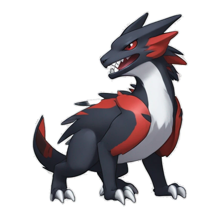 Black Cool Edgy Anthro Noivern-Nargacuga-Silvally-Sergal-Garchomp-Fakémon  with White and Red Edgy markings sticker