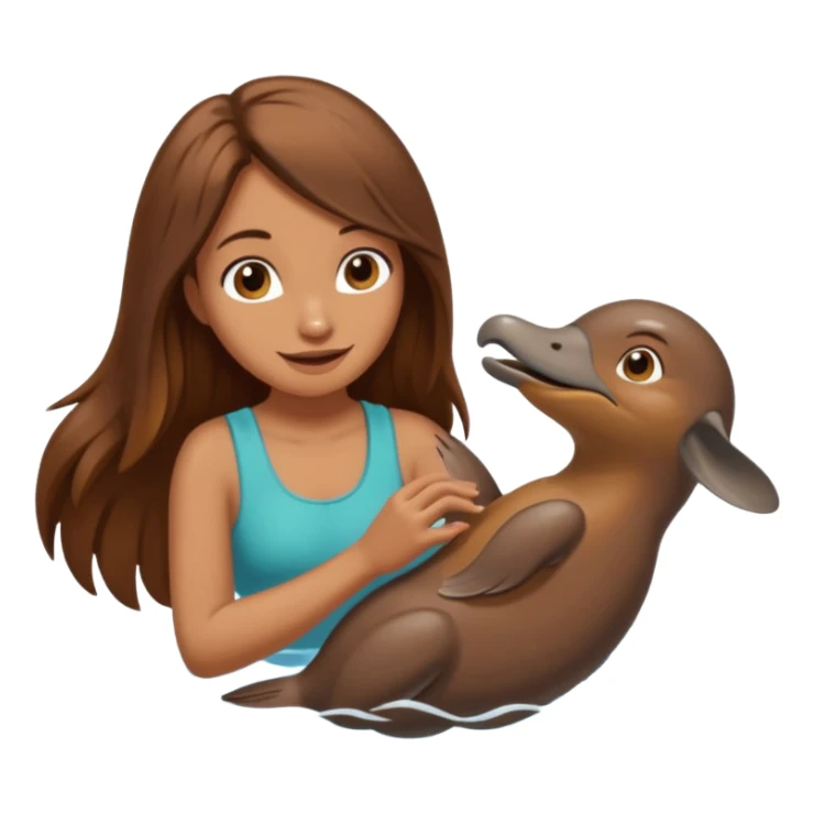 long brownhaired woman playing with platypus sticker
