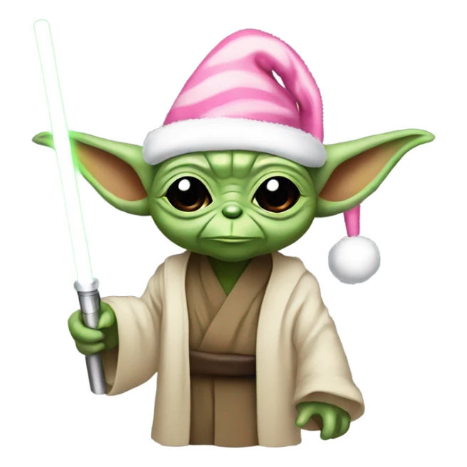 Yoda with pink Santa hat and candy cane lightsaber sticker