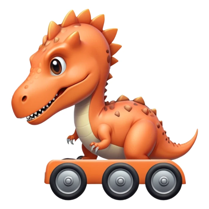 a dinosaur head on wheels that is peach colored sticker