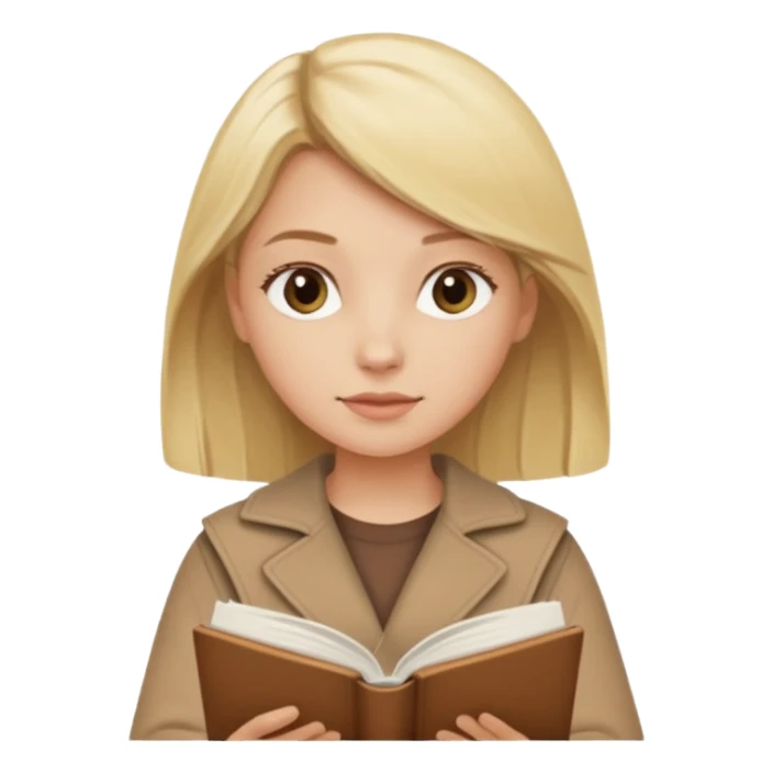 Blonde girl in brown clothes reading a beige book sticker