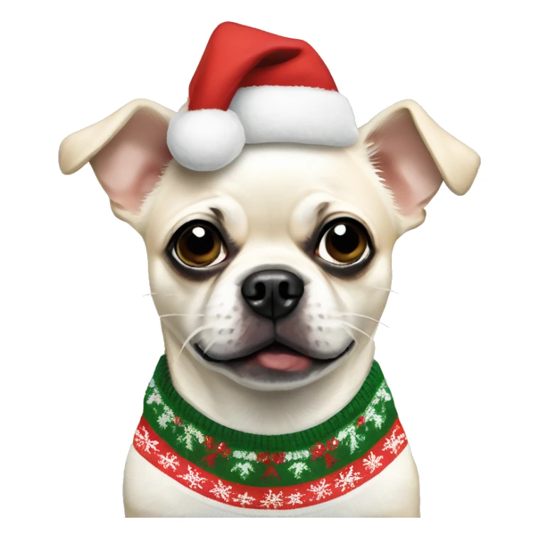 All White, chihuahua-pug mix wearing a Christmas sweater sticker