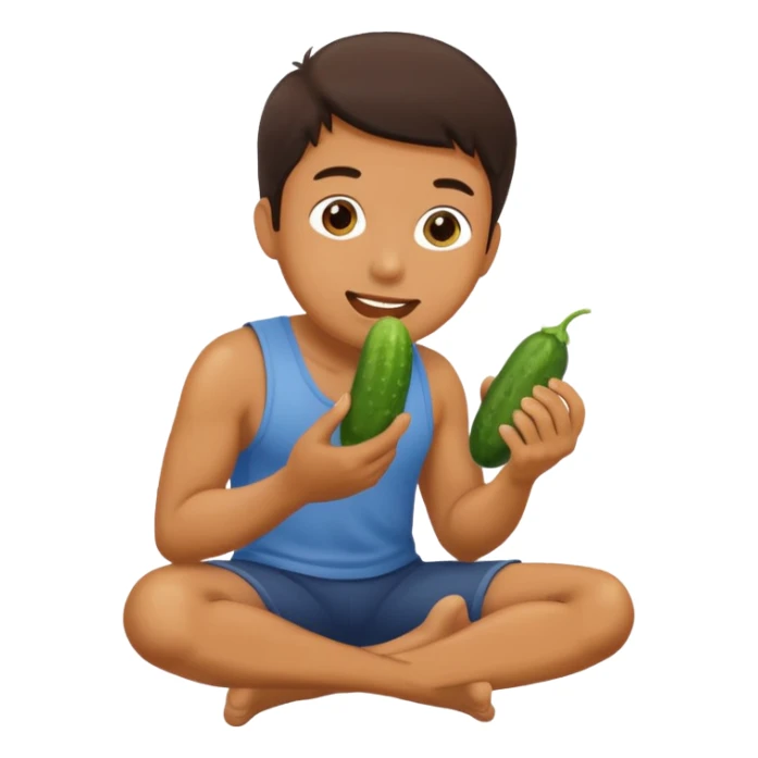 A man on his knees eating a cucumber sticker