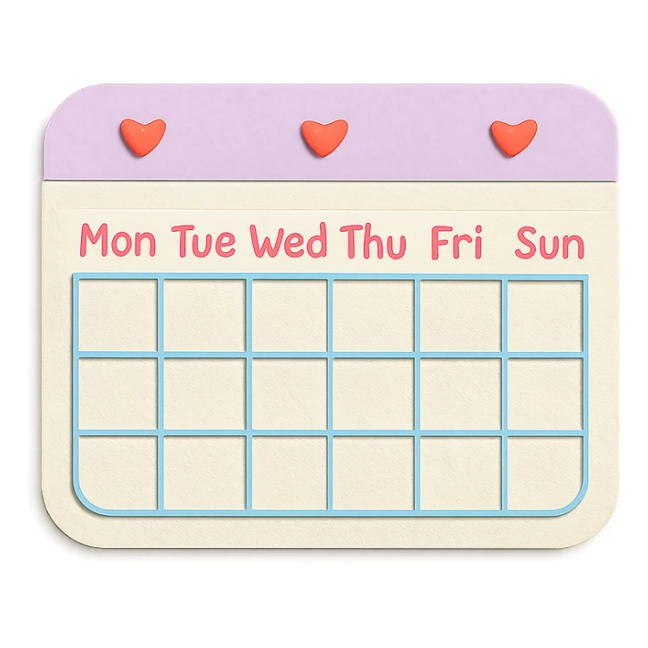 soft pastel kawaii weekly planner box with rounded corners and tiny heart icons sticker