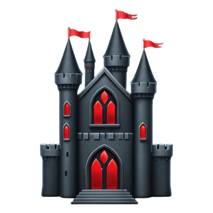 iOS sticker, dark castle, black walls, red windows, minimal fantasy sticker