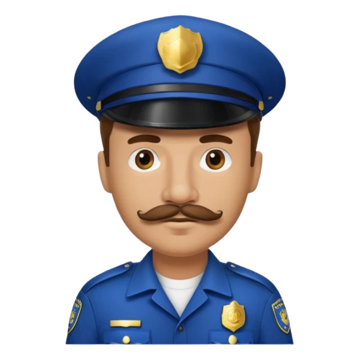 Male police officer, cap on, mustache, realistic portrait sticker
