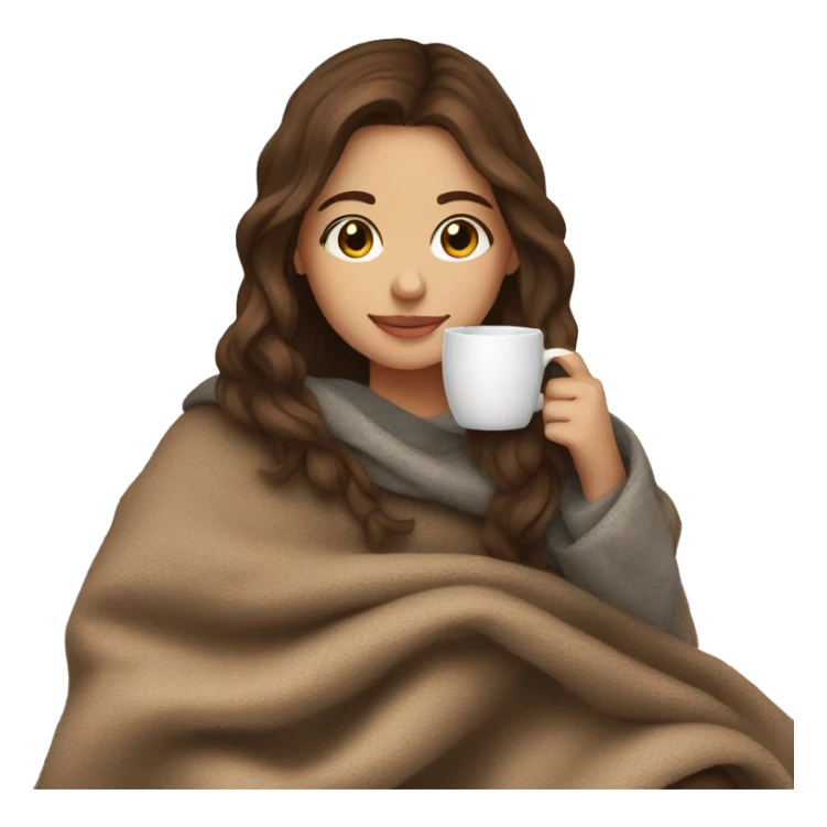 Brown hair Girl drinking coffee, with a cozy blanket sticker