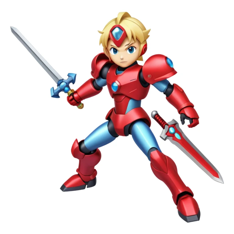 Megaman Zero robot with red armor, blonde hair, and Z-saber sword sticker