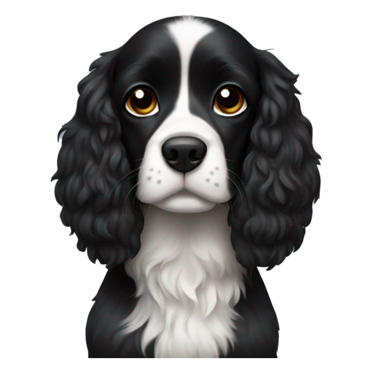 Small completely black spaniel with black fur on his whole face and white fur only on his chest sticker