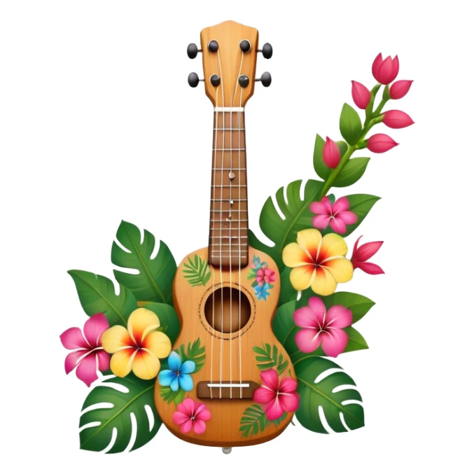 Ukulele with Hawaiian flowers sticker