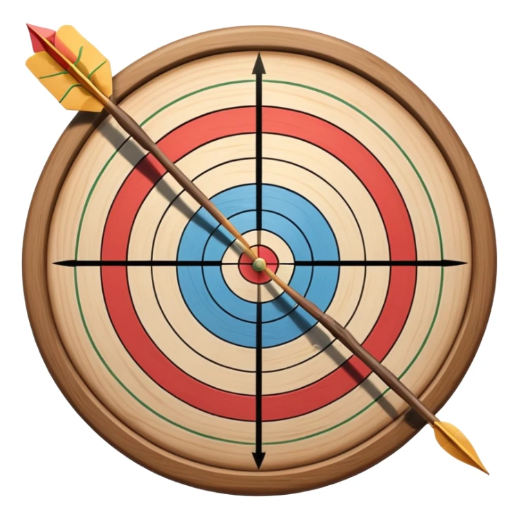 A bow with an arrow drawn back, aimed at a target with concentric rings. The background suggests a calm, outdoor archery range, emphasizing the precision, focus, and skill required in archery as a competitive sport. sticker